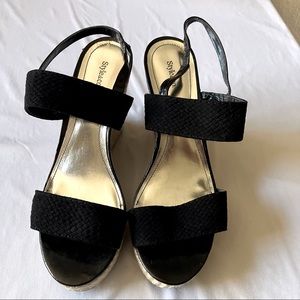 Style & Co. Black woven strap, sling back wedge heel,  Jute heel 4” Size 9